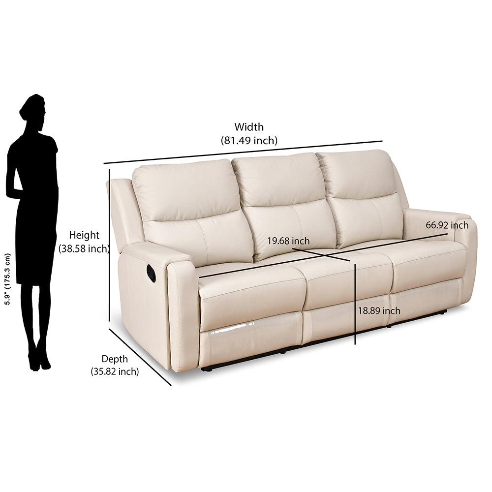 Levon 3 Seater Manual Recliner- Light Beige