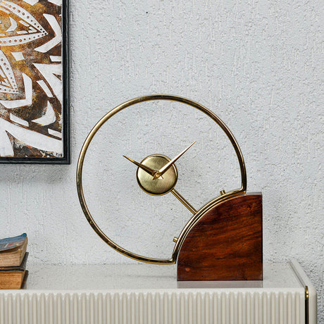 Nilkamal Side Cut Round Table Clock Brown Gold