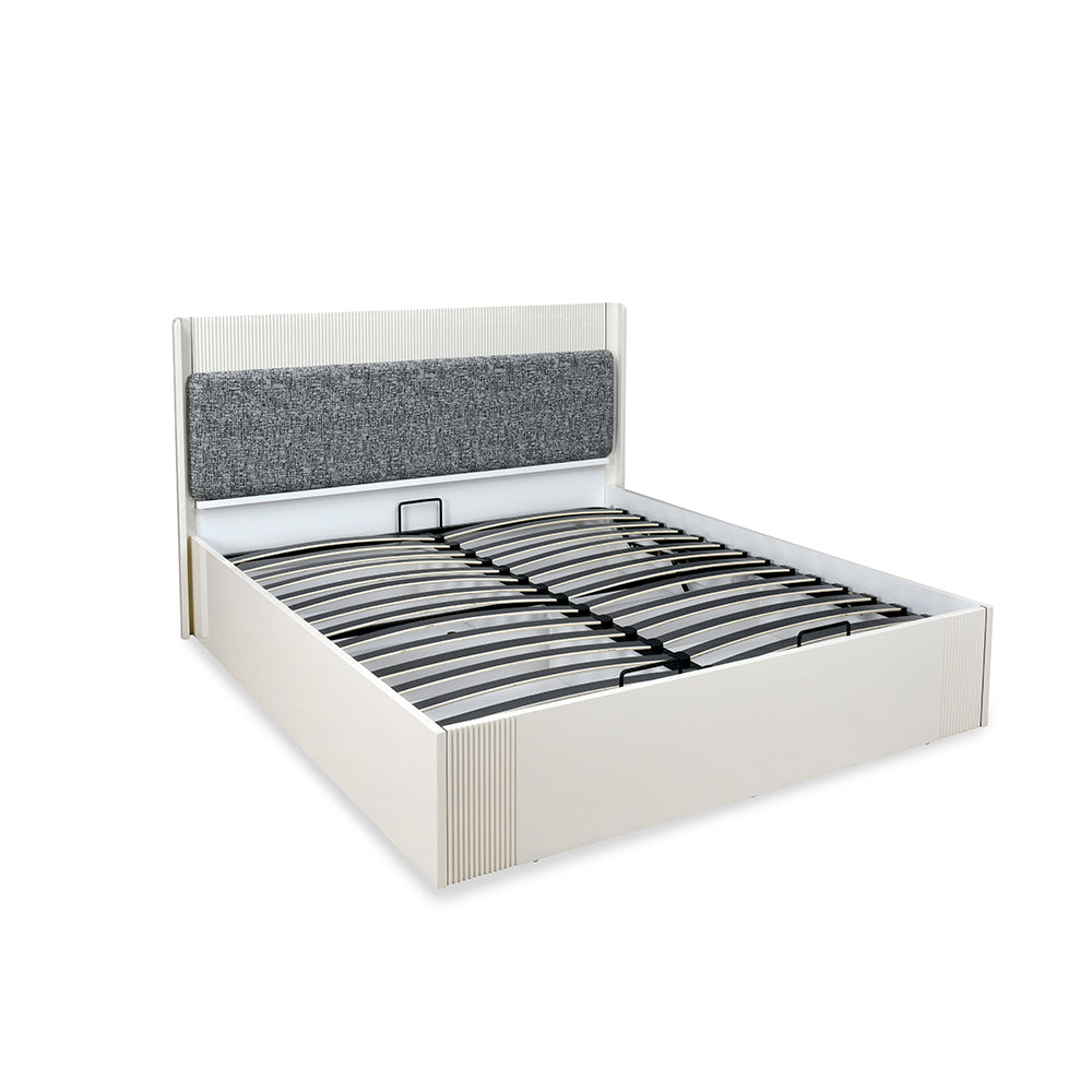 Nix Wooden Queen Bed with Hydraulic Storage- Beige