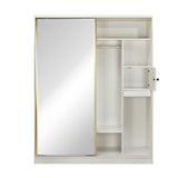 Nix 2 Door Sliding Wardrobe with Mirror and Sensor LED Light (Beige)