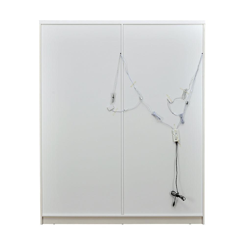 Buy Nix 2 Door Sliding Wardrobe with Mirror and Sensor LED Light (Beige ...