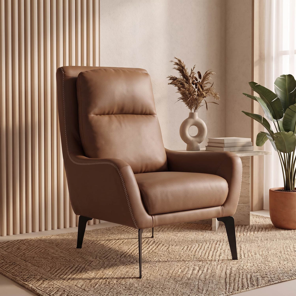 Norma 1 Seater Lounge Chair- Camel Brown