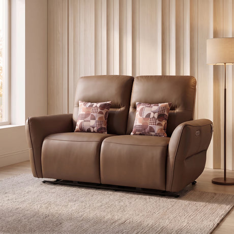 Norma 2 Seater Electric Recliner Sofa- Camel Brown