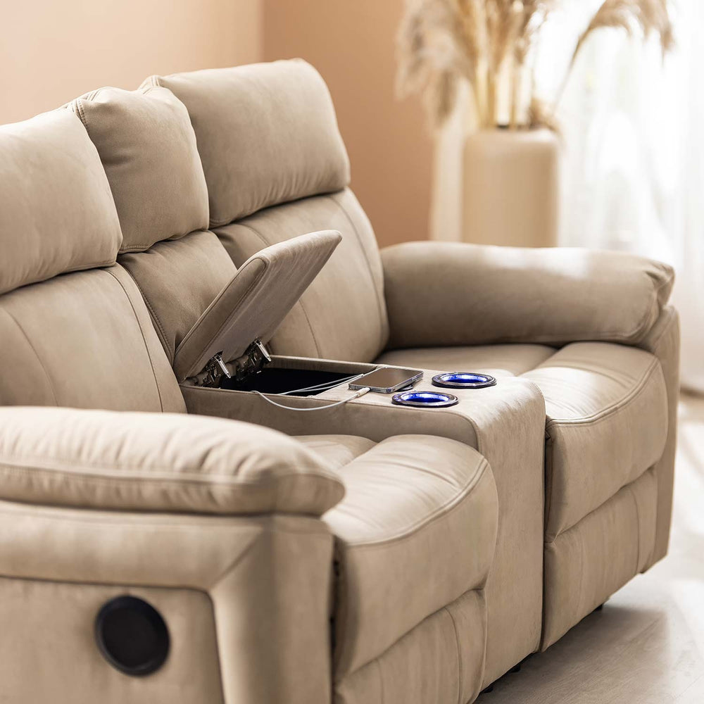 Clapton 2 Seater Double Motor Electric Recliner With Smart Center Console (Beige)