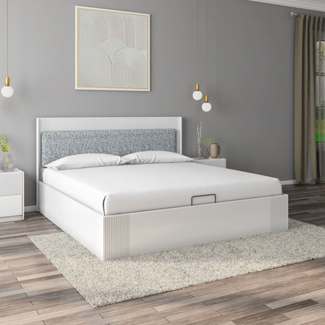 Nix Wooden King Bed with Hydraulic Storage- Beige