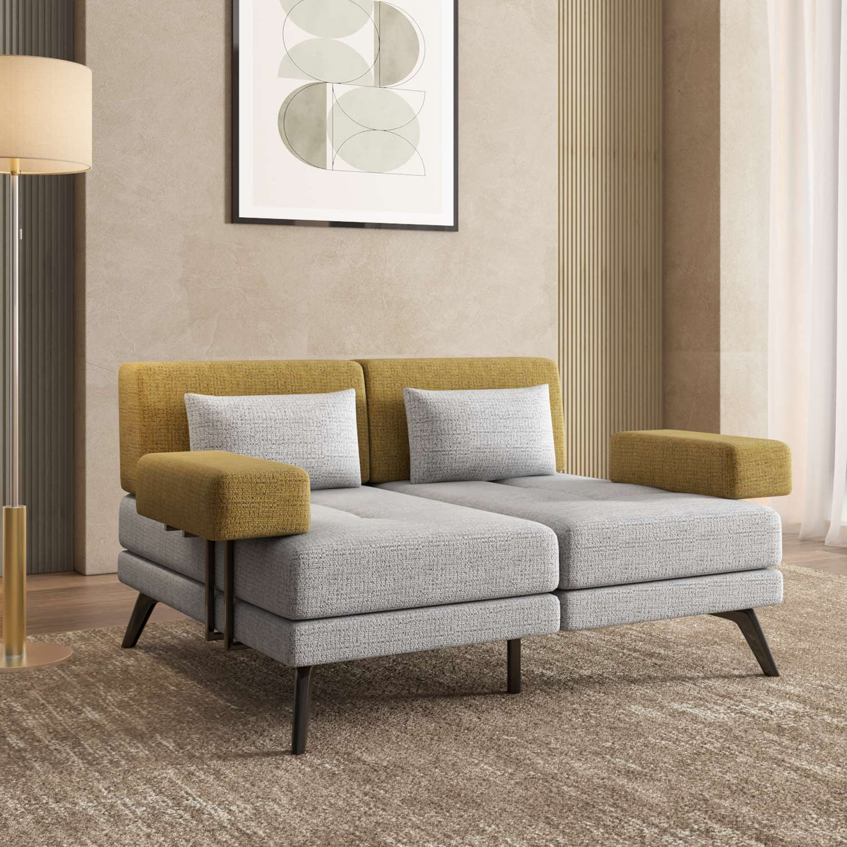 Nocta 2 Seater Fabric Sofa- Mustard and Grey