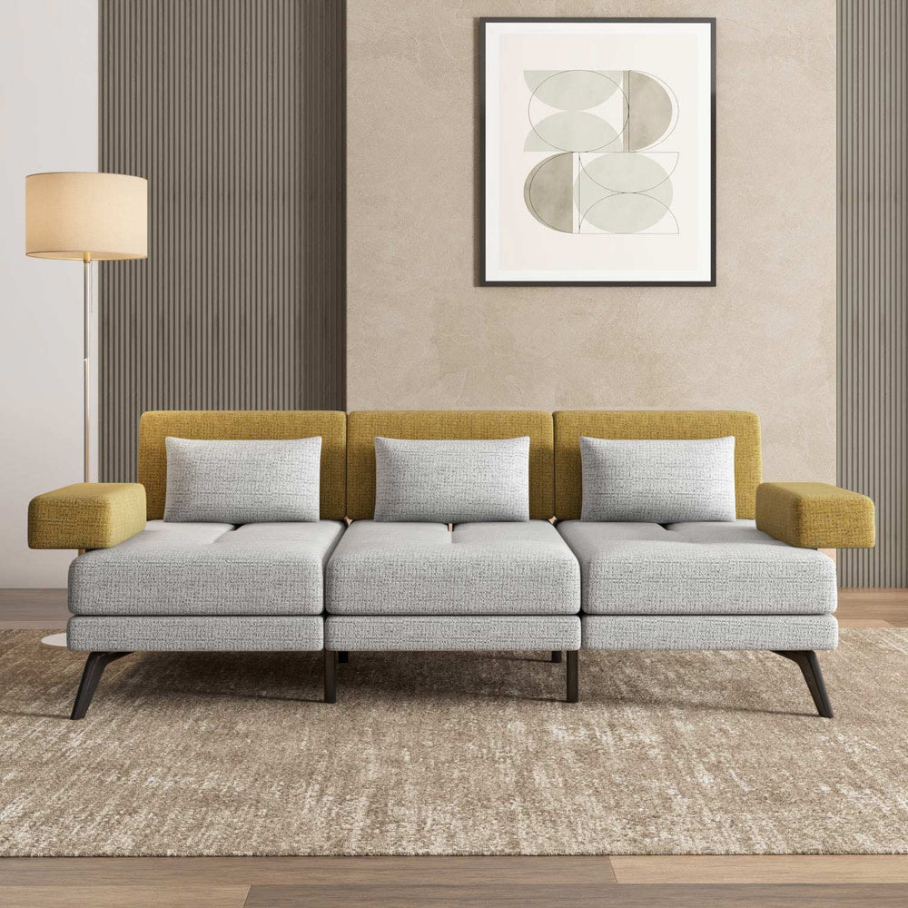 Nocta 3 Seater Fabric Sofa- Mustard and Grey
