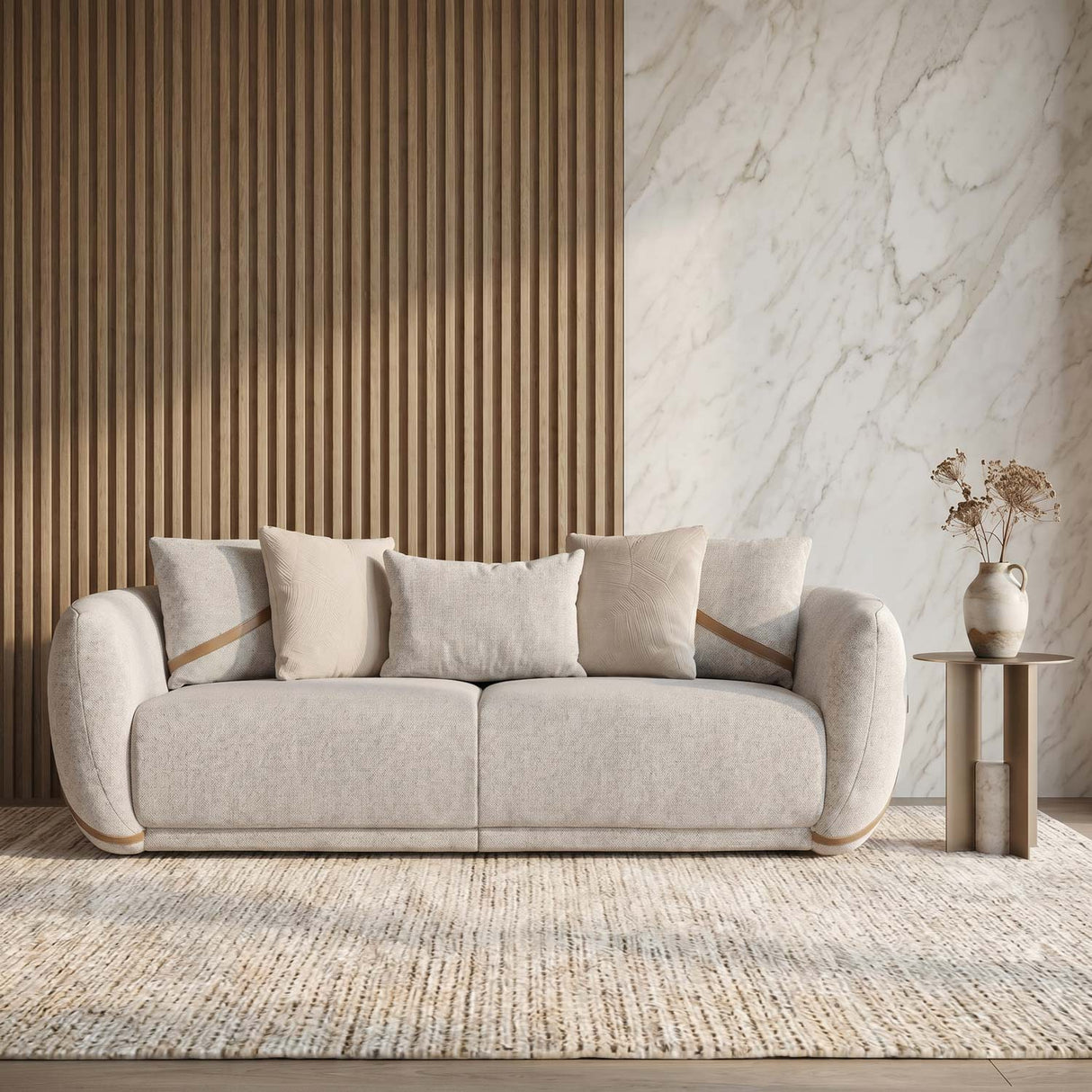 Ondina 3 Seater Fabric Sofa- Beige