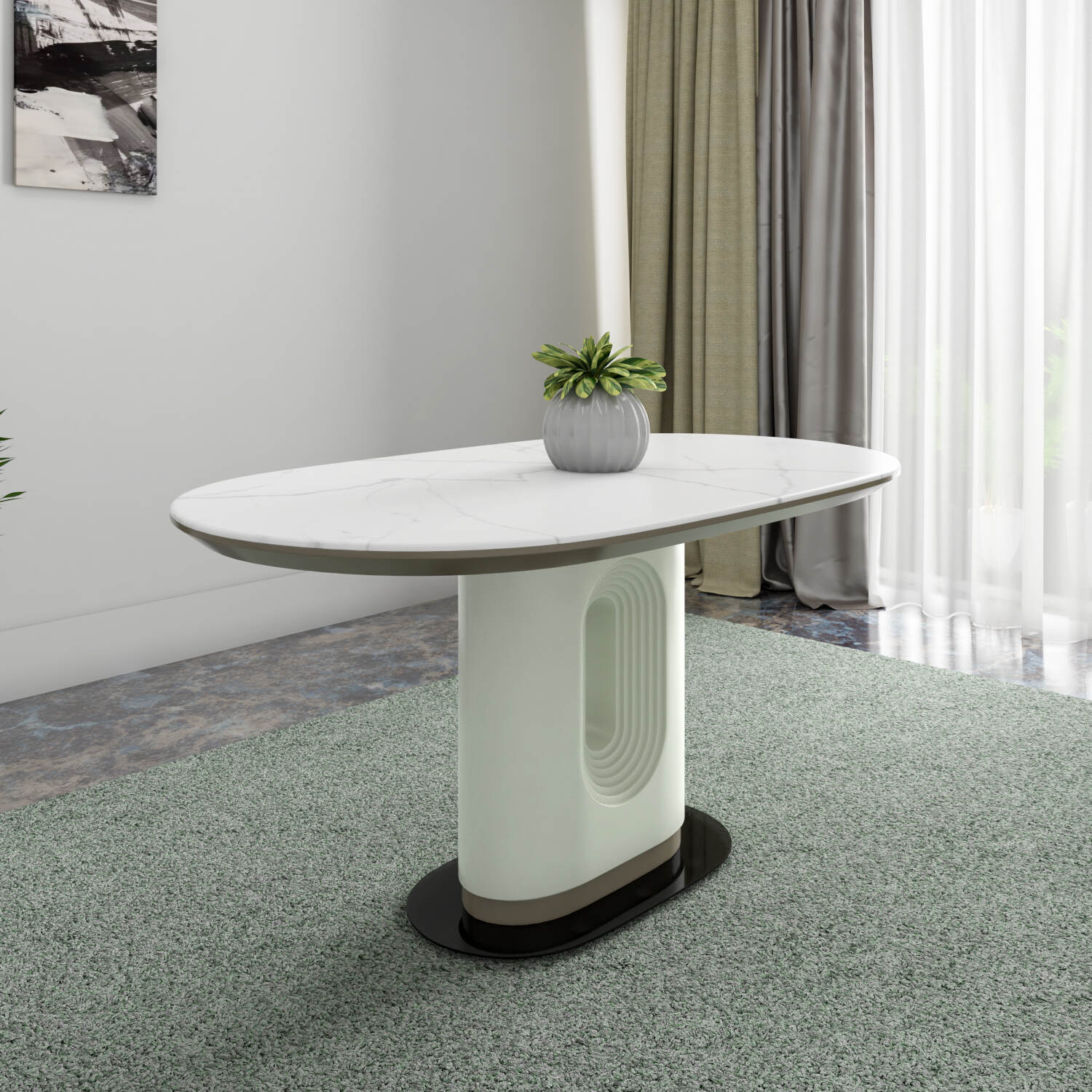 Orrin Seater Marble Top Dining Table (White)