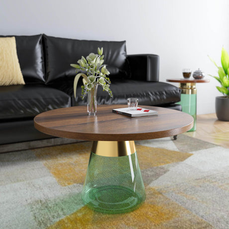 Nilkamal Pixie Glass Center Table With Wooden Top Walnut
