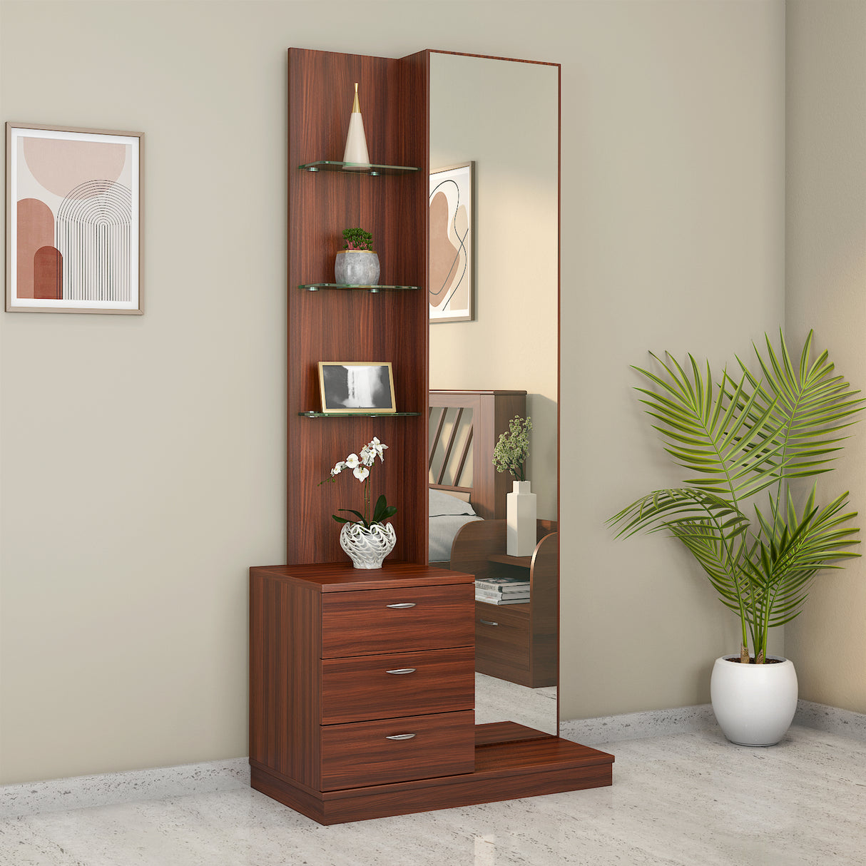 Nilkamal Prime Engineered Wood Dresser With Mirror Classic Walnut