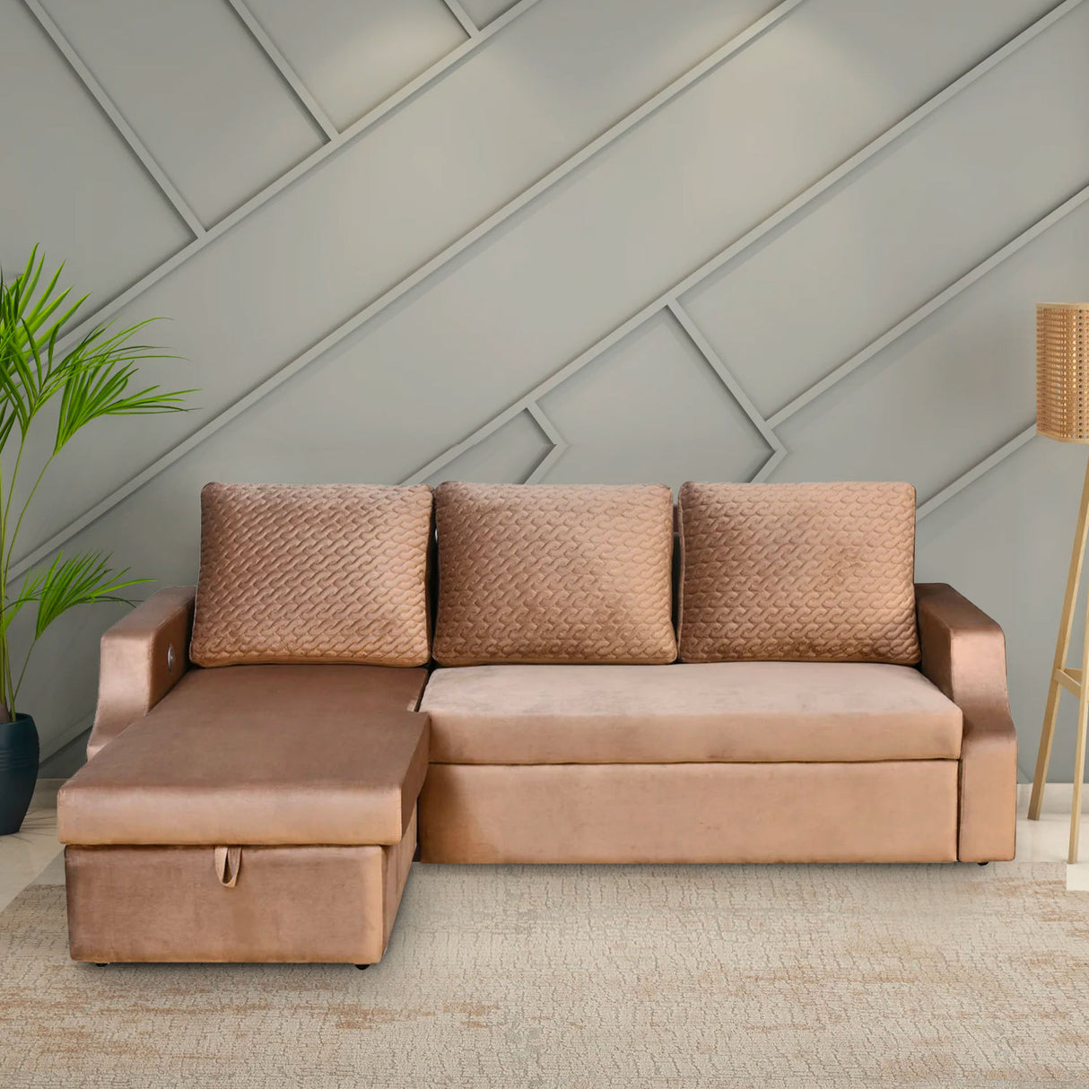Nilkamal Portland Sofa Cum Bed With Right Lounger Storage Light Brown