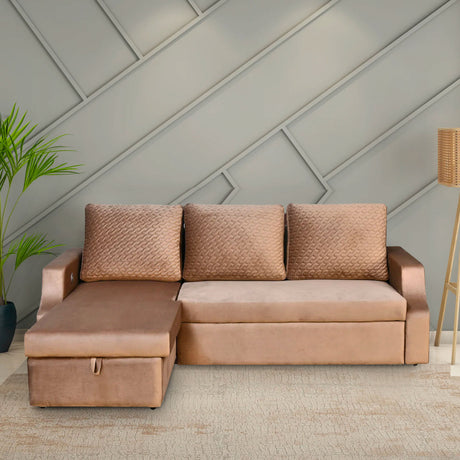 Nilkamal Portland Sofa Cum Bed With Right Lounger Storage Light Brown