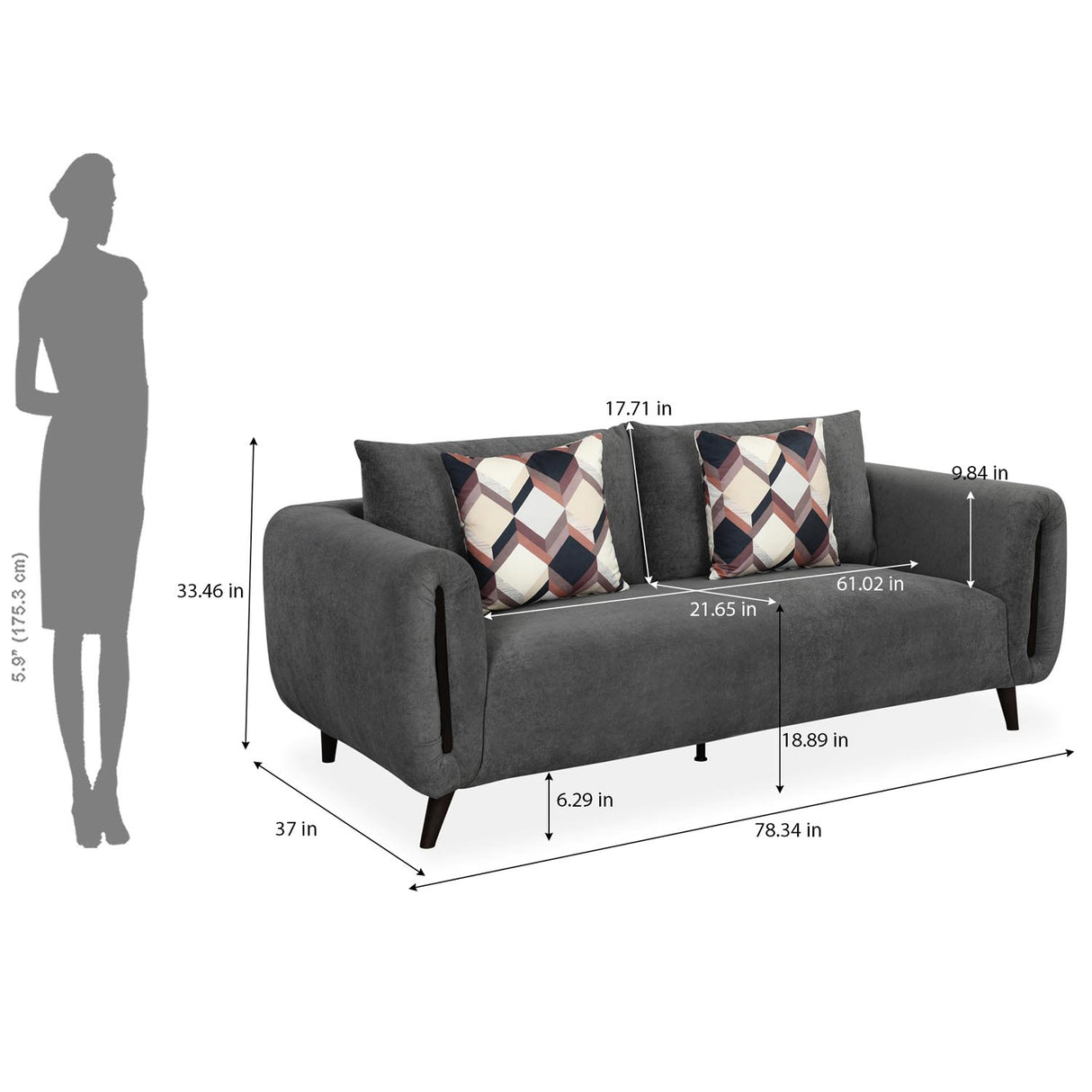 Harper 3 Seater Fabric Sofa- Grey