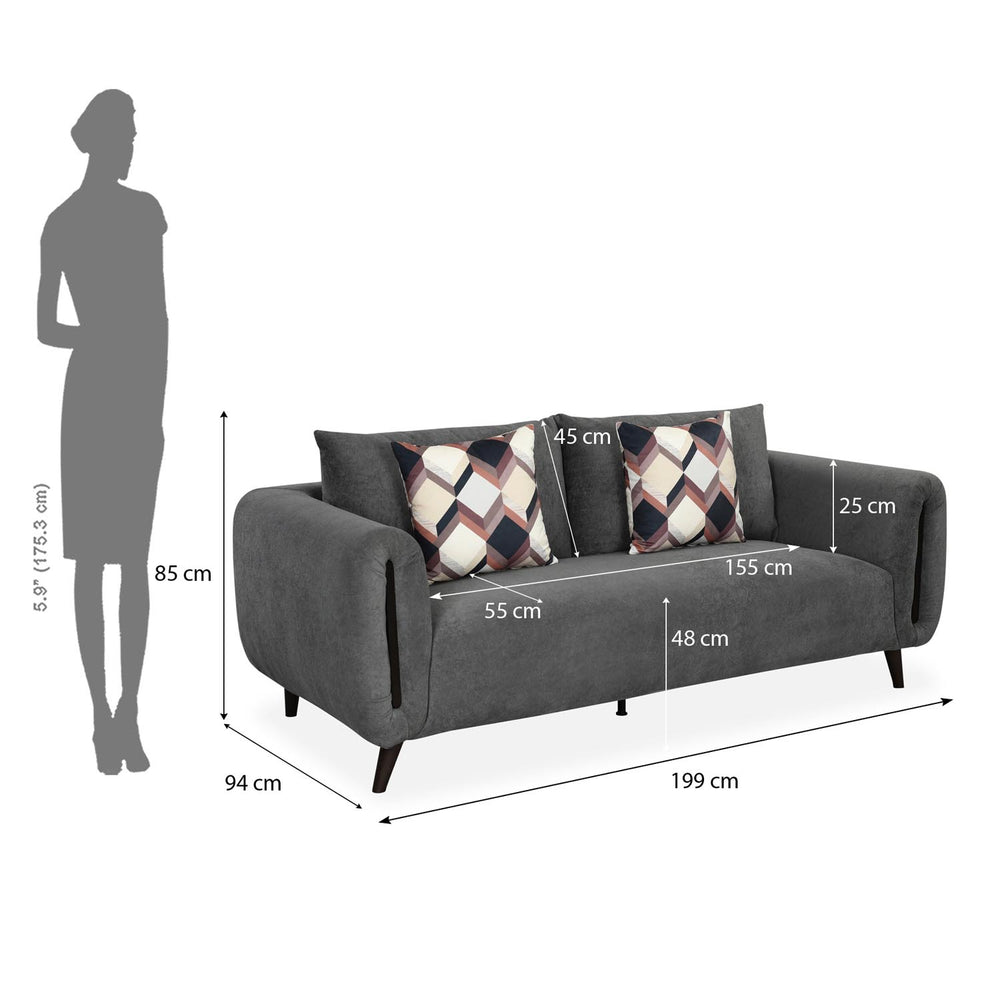 Harper 3 Seater Fabric Sofa- Grey