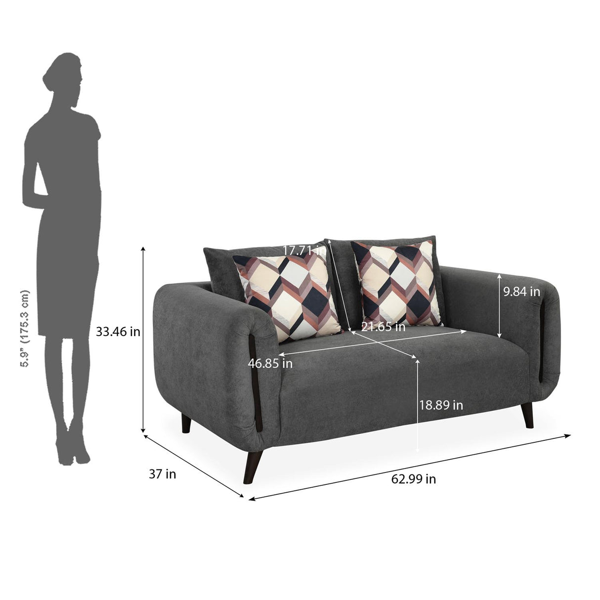 Harper 2 Seater Fabric Sofa- Grey