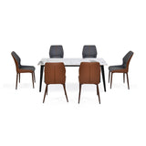 6 Seater Allune Ceramic Dining Set with Quado Base and Ellipse Chairs- Ash White