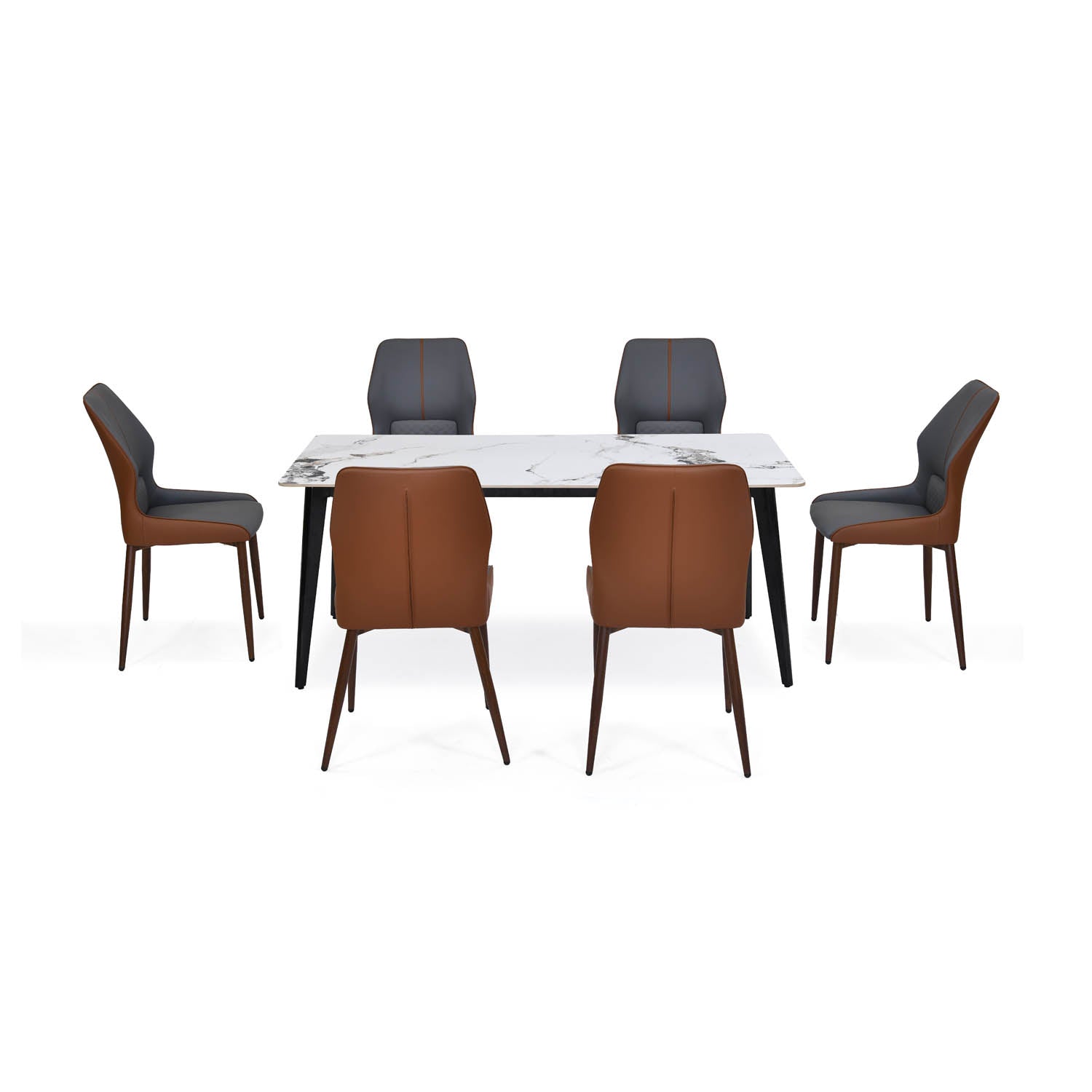 6 Seater Allune Ceramic Dining Set with Quado Base and Ellipse Chairs- Ash White