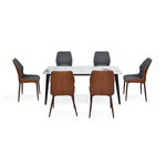 6 Seater Allune Ceramic Dining Set with Quado Base and Ellipse Chairs- Ash White