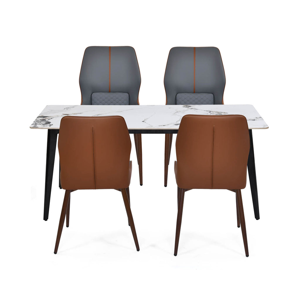 4 Seater Alune Ceramic Dining Set with Quado Base and Ellipse Chairs- Ash White