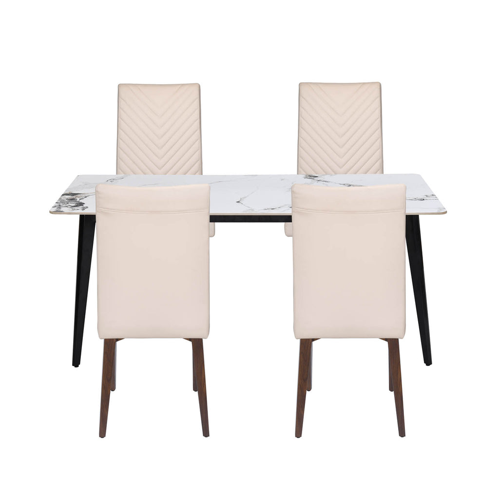 4 Seater Alune Ceramic Dining Set with Quado Base and Linzy Chairs- Ash White