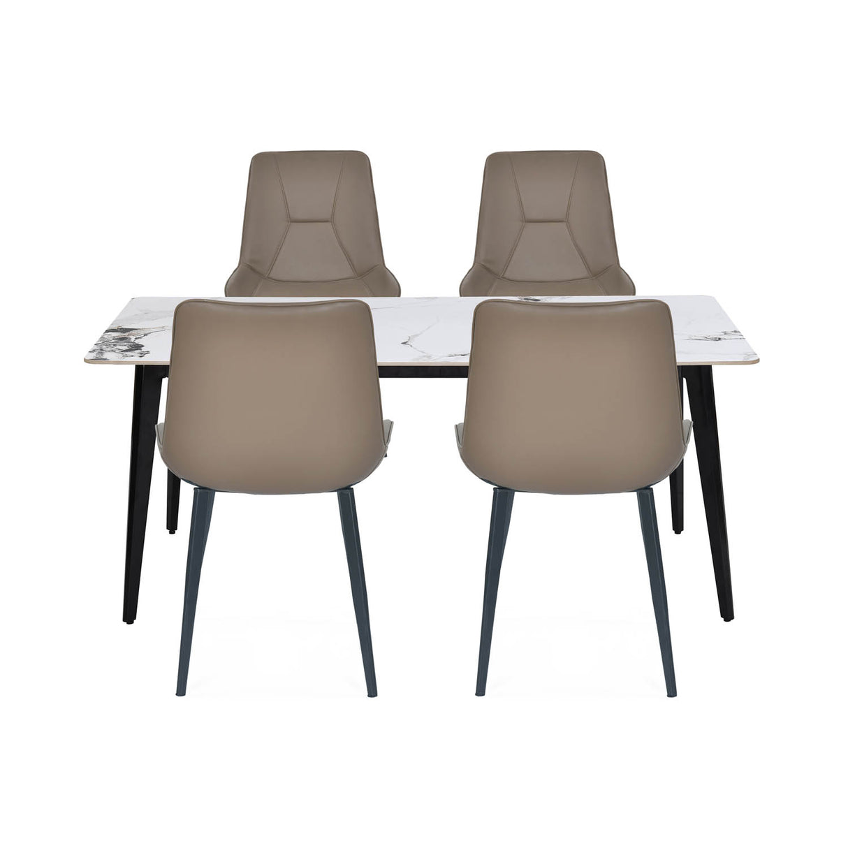 4 Seater Allune Ceramic Dining Set with Quado Base and Nivo Chairs- Ash White