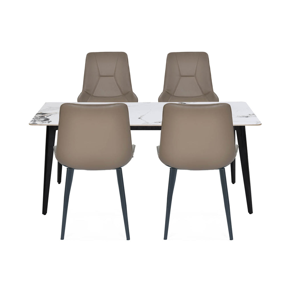 4 Seater Alune Ceramic Dining Set with Quado Base and Nivo Chairs- Ash White