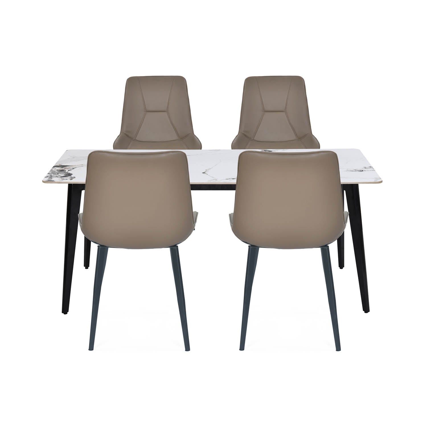 4 Seater Allune Ceramic Dining Set with Quado Base and Nivo Chairs- Ash White