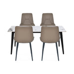 4 Seater Allune Ceramic Dining Set with Quado Base and Nivo Chairs- Ash White