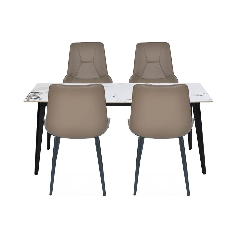 4 Seater Allune Ceramic Dining Set with Quado Base and Nivo Chairs- Ash White