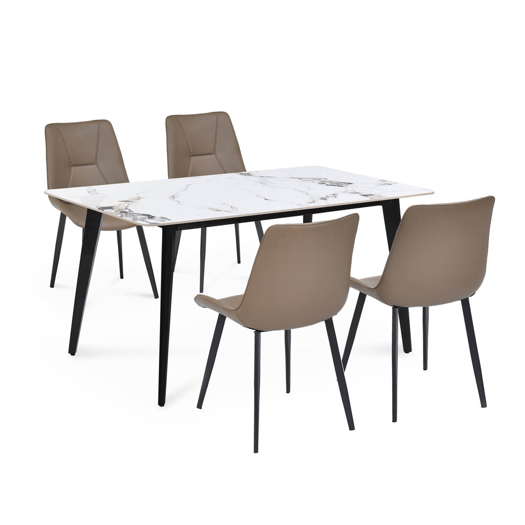 4 Seater Alune Ceramic Dining Set with Quado Base and Nivo Chairs- Ash White
