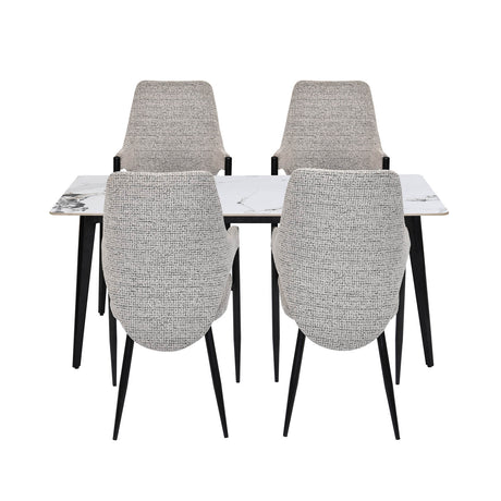 4 Seater Alune Ceramic Dining Set with Quado Base and Tierra Chairs- Ash White