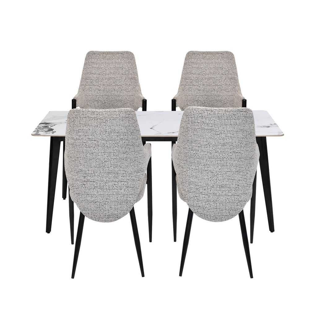 4 Seater Alune Ceramic Dining Set with Quado Base and Tierra Chairs- Ash White