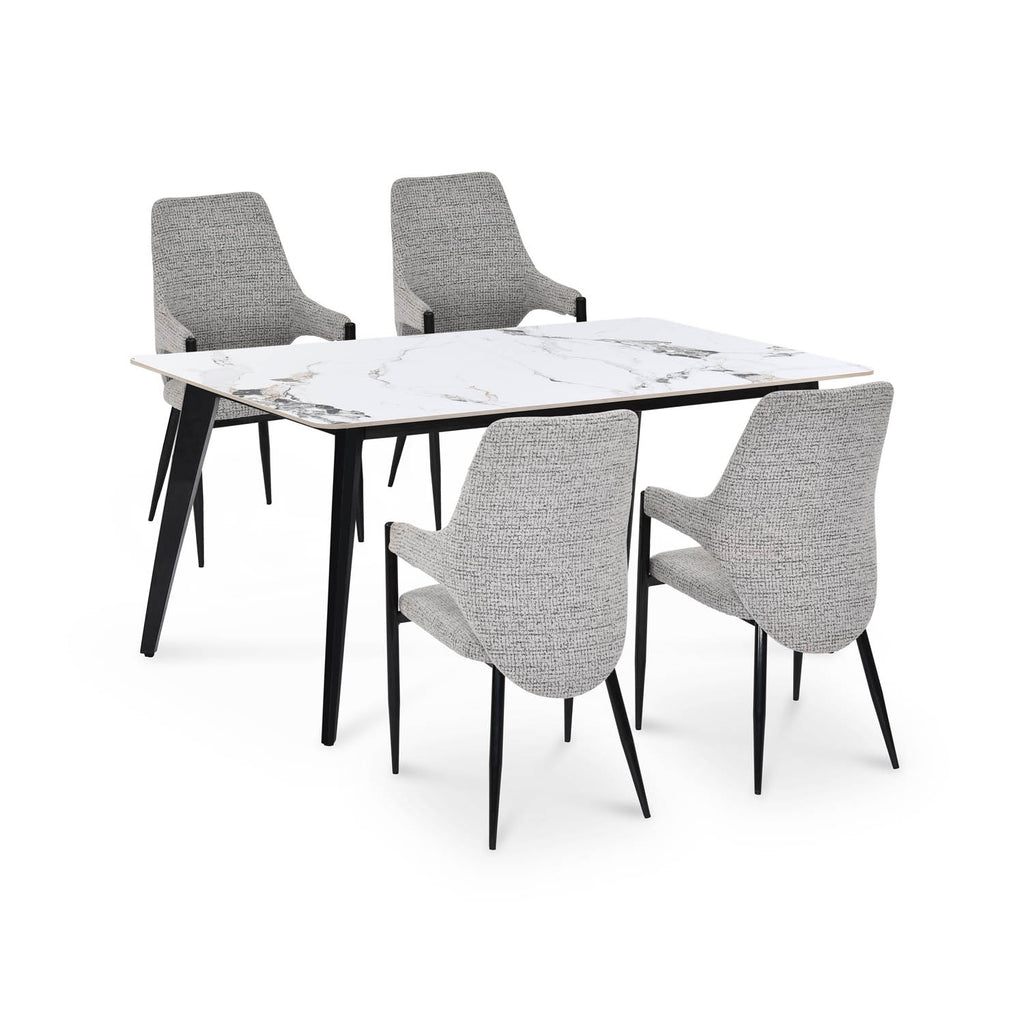 4 Seater Alune Ceramic Dining Set with Quado Base and Tierra Chairs- Ash White