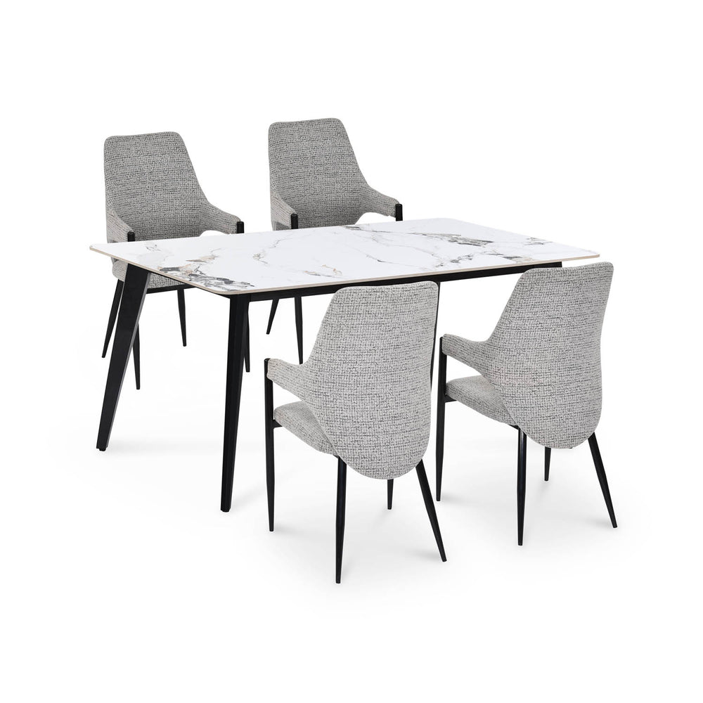 4 Seater Allune Ceramic Dining Set with Quado Base and Tierra Chairs- Ash White