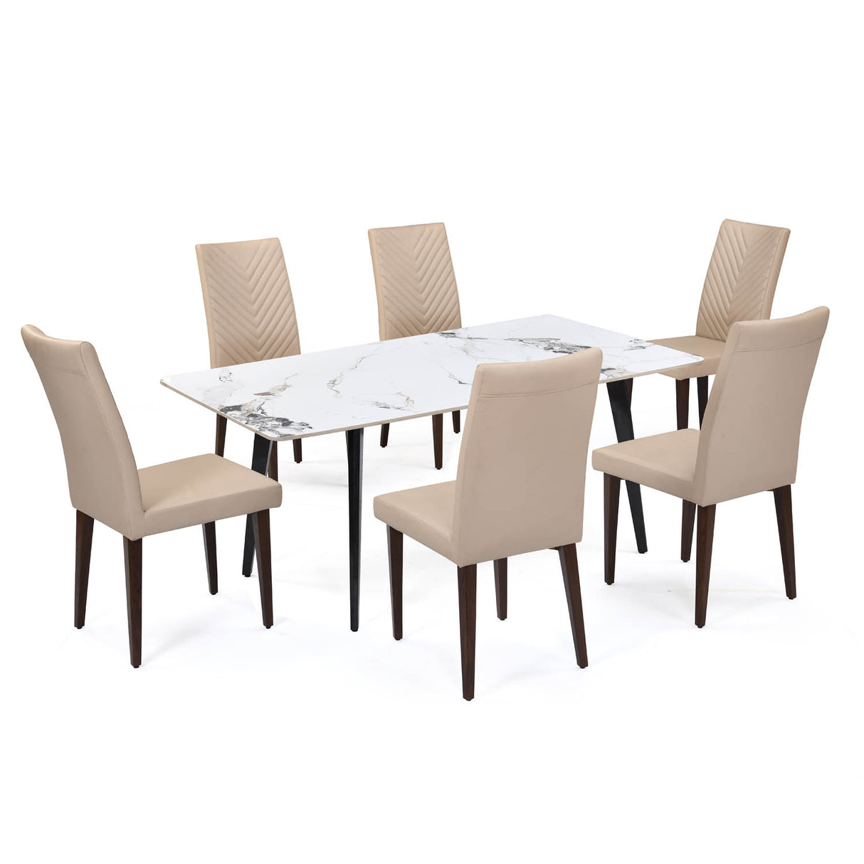 6 Seater Allune Ceramic Dining Set with Quado Base and Linzy Chairs- Ash White