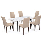 6 Seater Allune Ceramic Dining Set with Quado Base and Linzy Chairs- Ash White