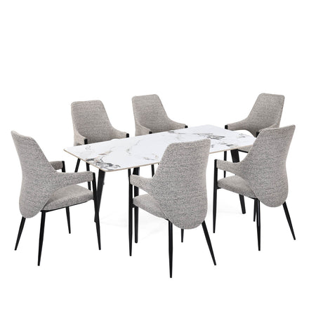 6 Seater Alune Ceramic Dining Set with Quado Base and Tierra Chairs- Ash White