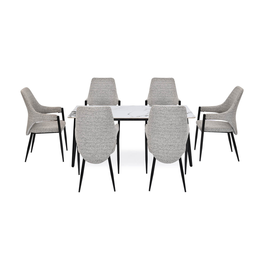 6 Seater Alune Ceramic Dining Set with Quado Base and Tierra Chairs- Ash White