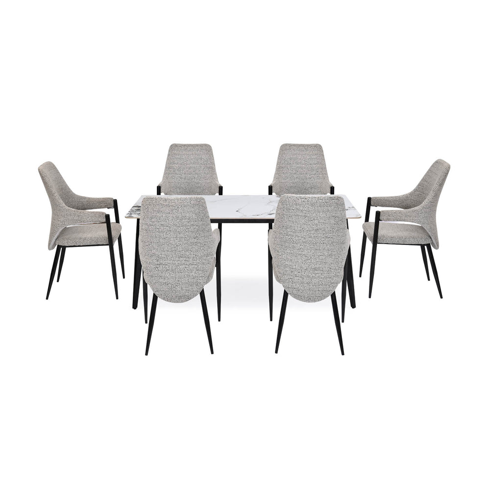 6 Seater Alune Ceramic Dining Set with Quado Base and Tierra Chairs- Ash White