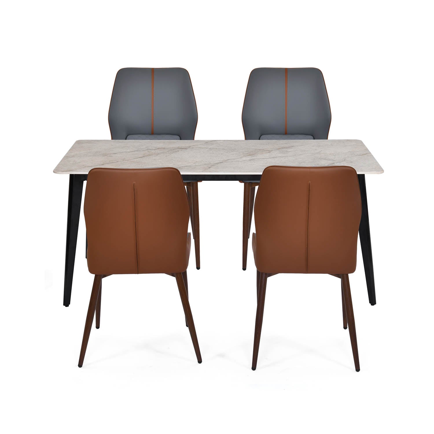 4 Seater Bevon Ceramic Dining Set with Quado Base and Ellipse Chairs- Cloud Beige