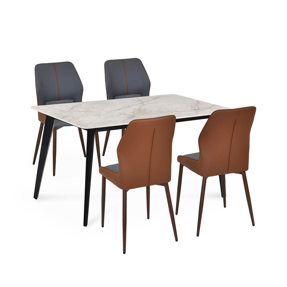 4 Seater Bevon Ceramic Dining Set with Quado Base and Ellipse Chairs- Cloud Beige
