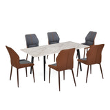 6 Seater Bevon Ceramic Dining Set with Quado Base and Ellipse Chairs- Cloud Beige