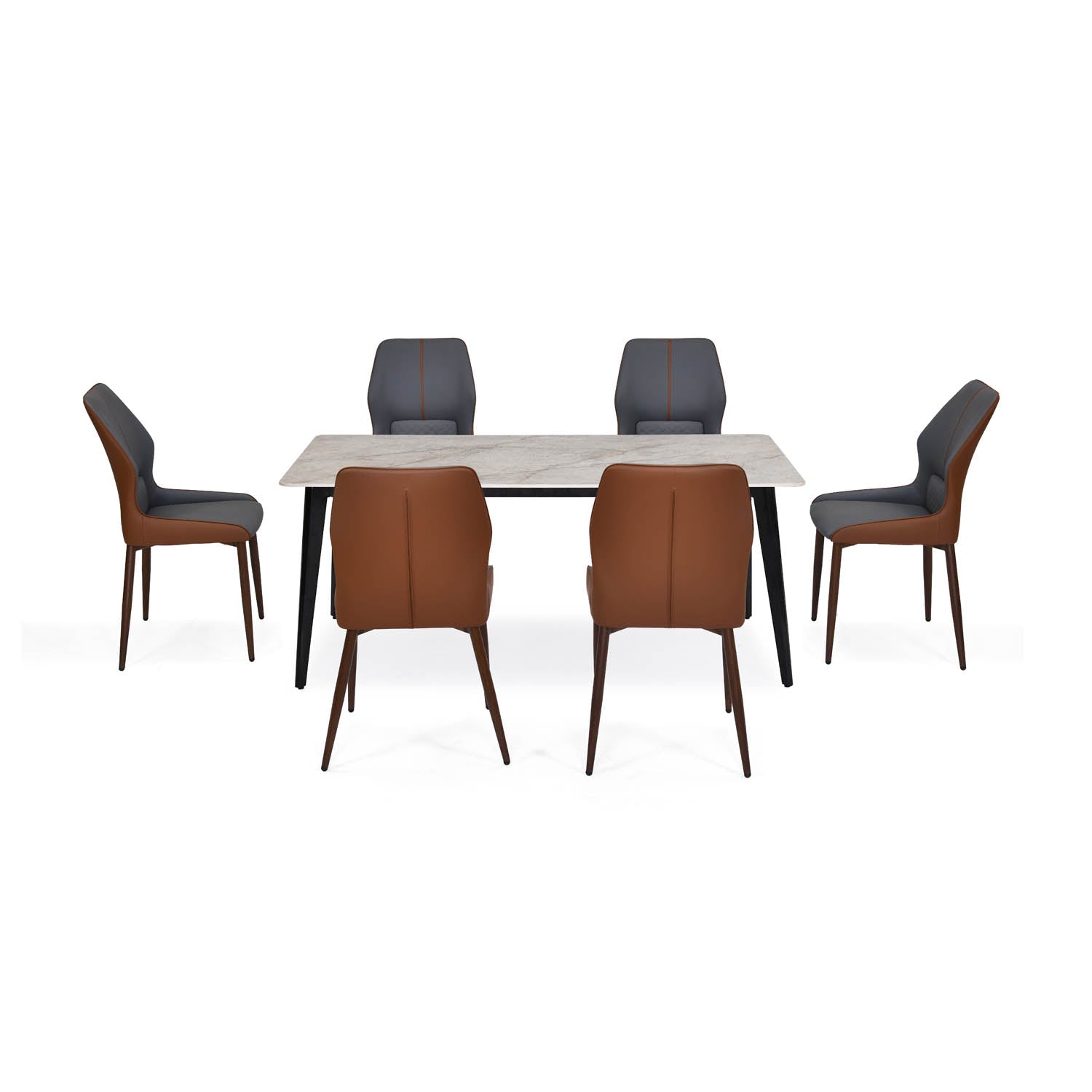 6 Seater Bevon Ceramic Dining Set with Quado Base and Ellipse Chairs- Cloud Beige