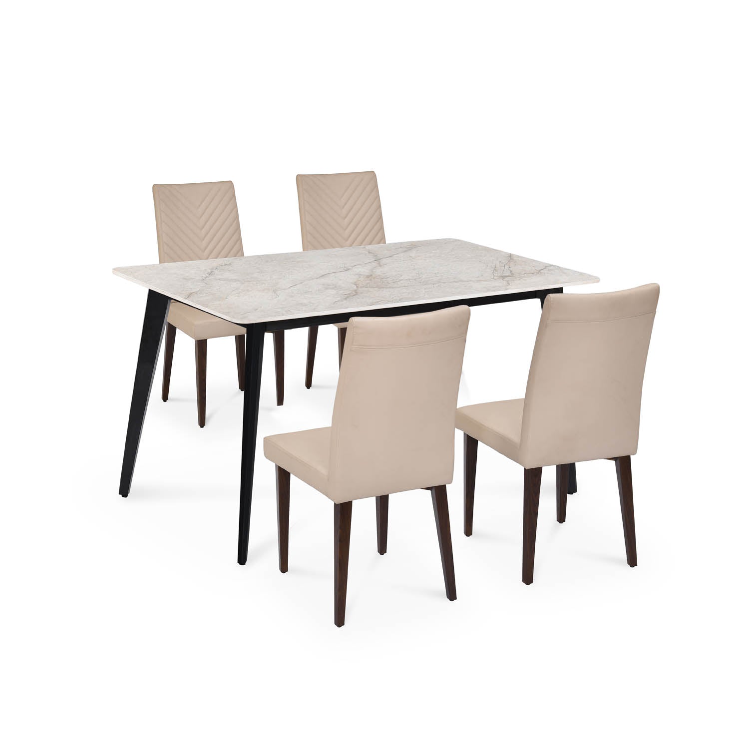 4 Seater Bevon Ceramic Dining Set with Quado Base and Linzy Chairs- Cloud Beige