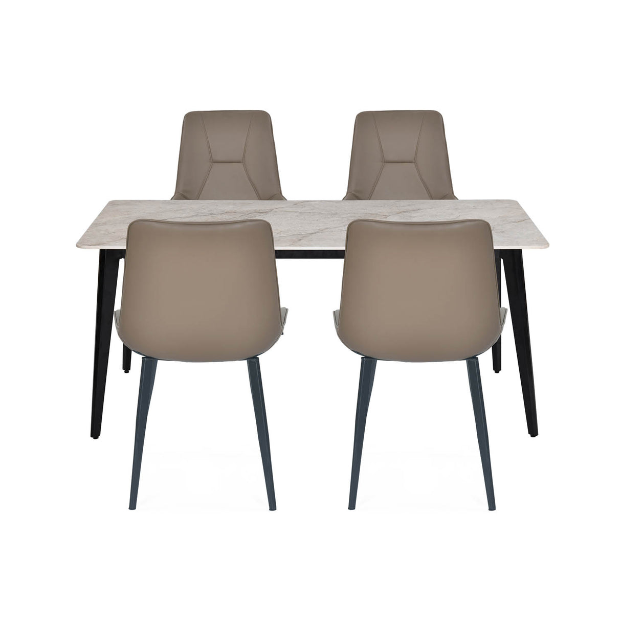 4 Seater Bevon Ceramic Dining Set with Quado Base and Nivo Chairs- Cloud Beige