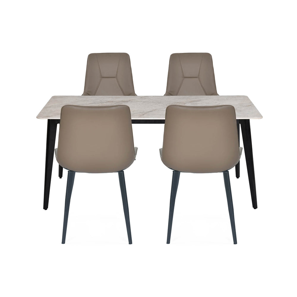 4 Seater Bevon Ceramic Dining Set with Quado Base and Nivo Chairs- Cloud Beige