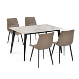 4 Seater Bevon Ceramic Dining Set with Quado Base and Nivo Chairs- Cloud Beige
