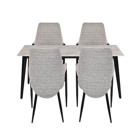 4 Seater Bevon Ceramic Dining Set with Quado Base and Tierra Chairs- Cloud Beige
