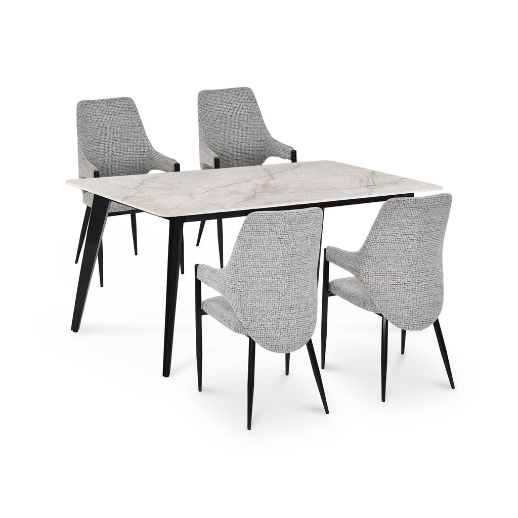 4 Seater Bevon Ceramic Dining Set with Quado Base and Tierra Chairs- Cloud Beige